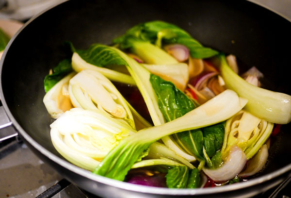 Cooking pak choy cabbage
