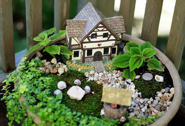 Jardín en macetas en miniatura