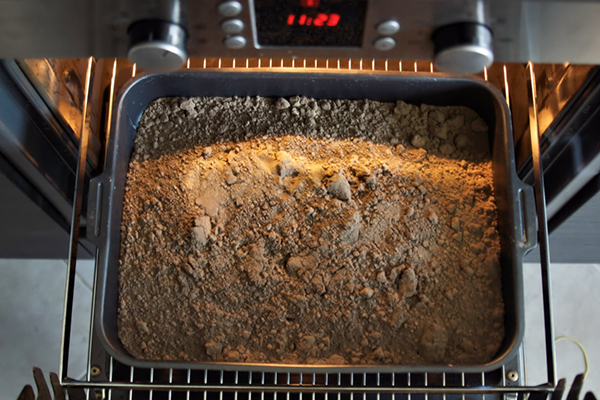 Sterilizing the soil in the oven